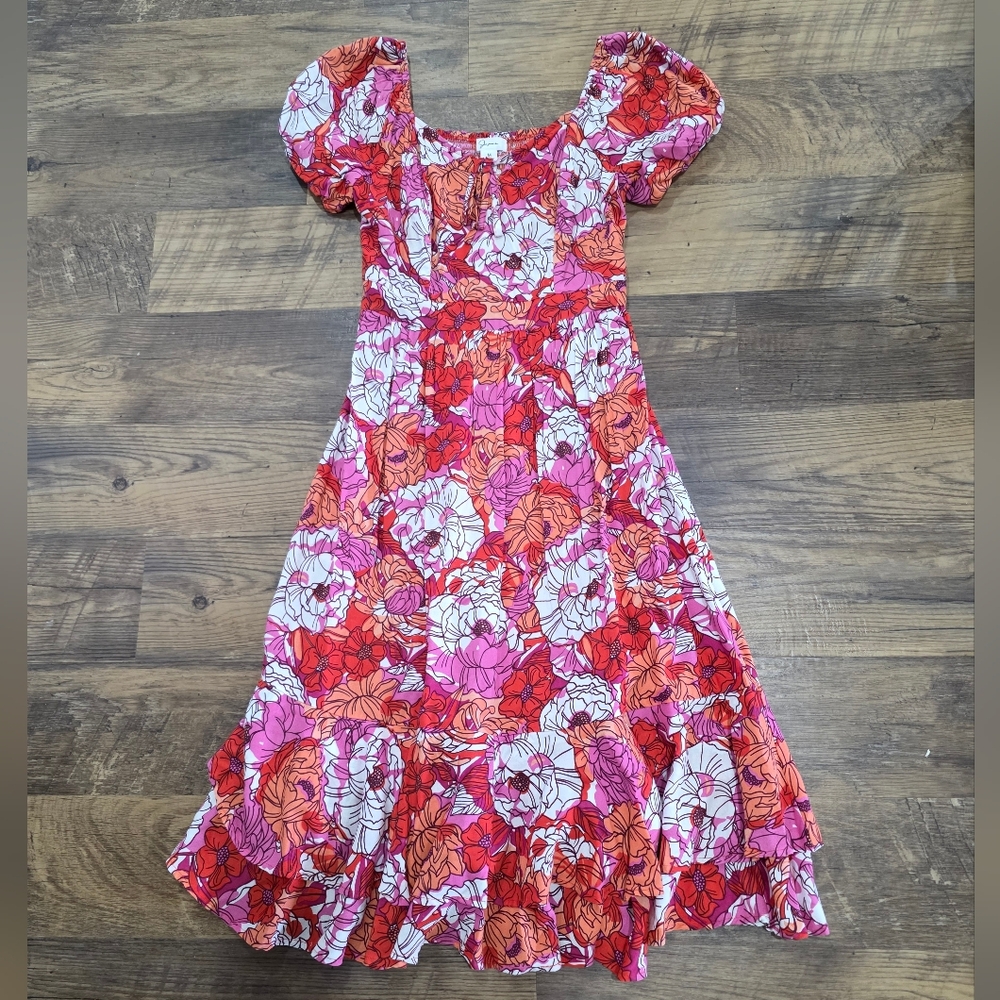 Jopna Floral Puff Sleeve Midi Dress